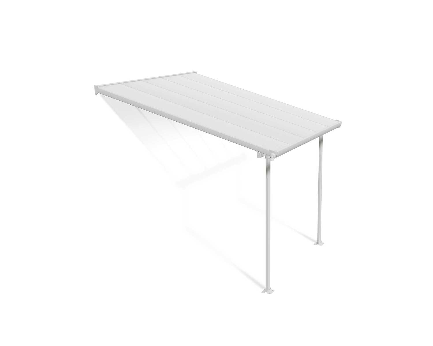 Weiß lackierte Aluminium-Terrassenüberdachung mit opalen Kunststoff-Dachplatten (Rendering Palram Canopia Feria)
