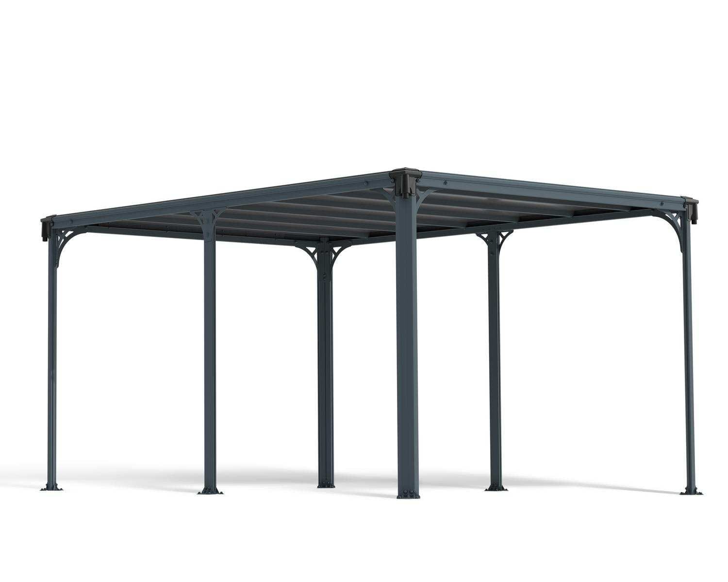 3D-Rendering einer freistehenden Aluminium-Pavillon-Überdachung mit sechs Pfosten (Palram Canopia Milano 4300)