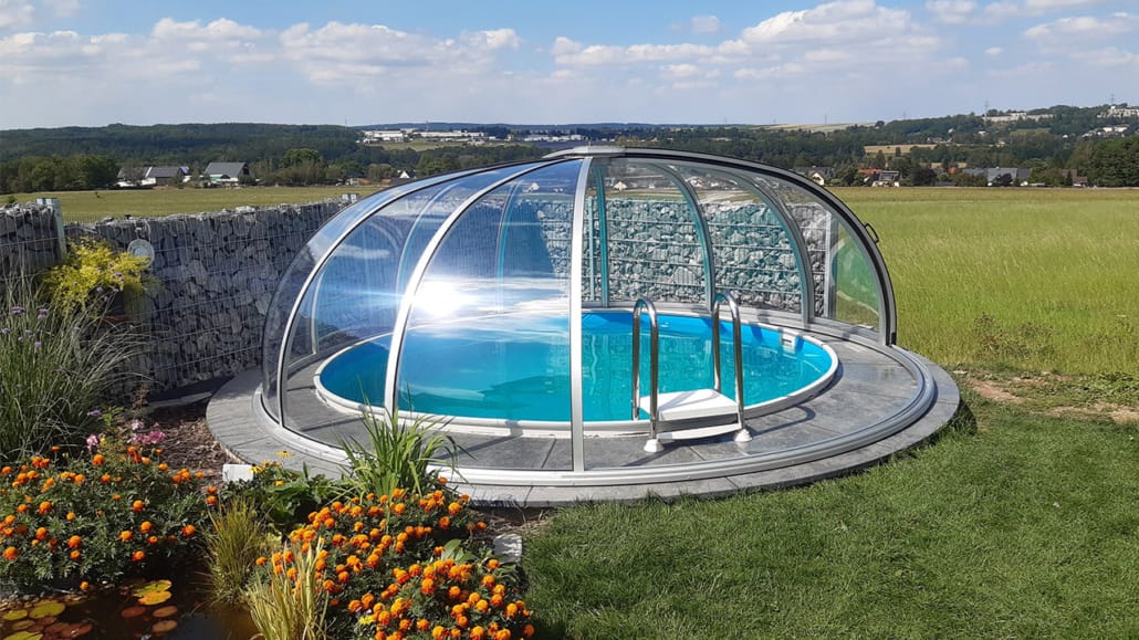 RUND Poolüberdachung für Rundpool oder Whirlpool in halbhoher Ausführung